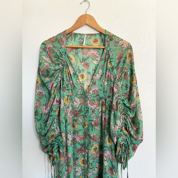 Free People Earthfolk green combo spring floral boho maxi dress - Picture 4 of 12